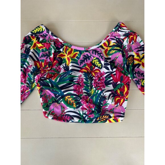 J. Crew Cropped Rash Guard Swim Top Women's L Floral Long Sleeve UPF 50+ NWT - Picture 3 of 8